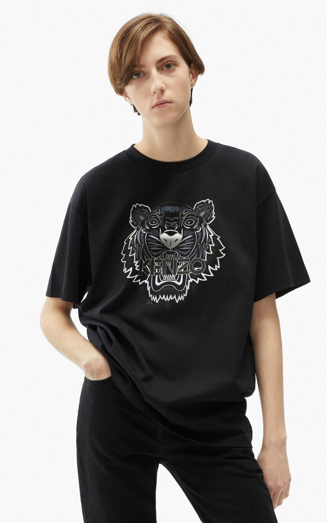 T Shirt Kenzo Femme Oversize Tiger Noir FNDGL-2314